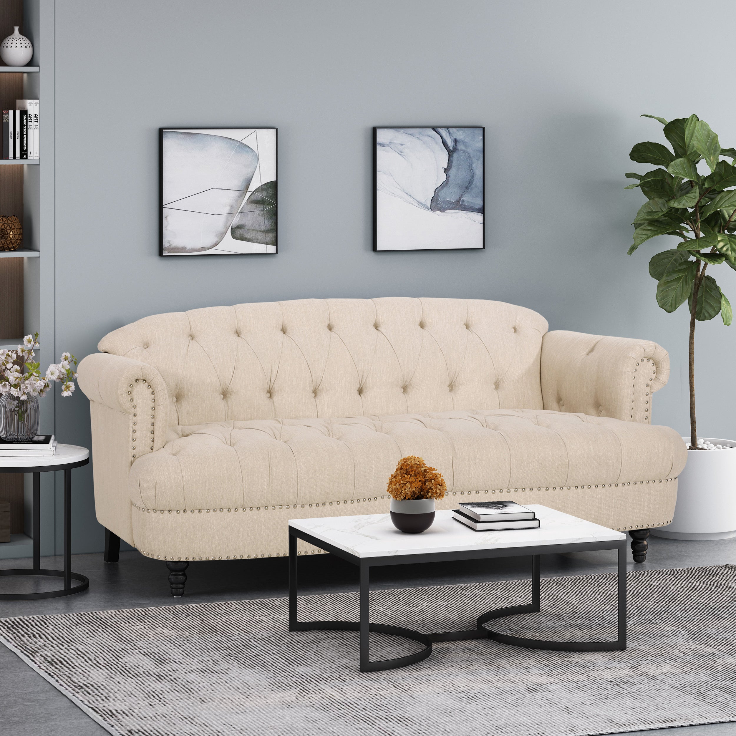 Elspeth Contemporary Deep Tufted Sofa with Nailhead Trim