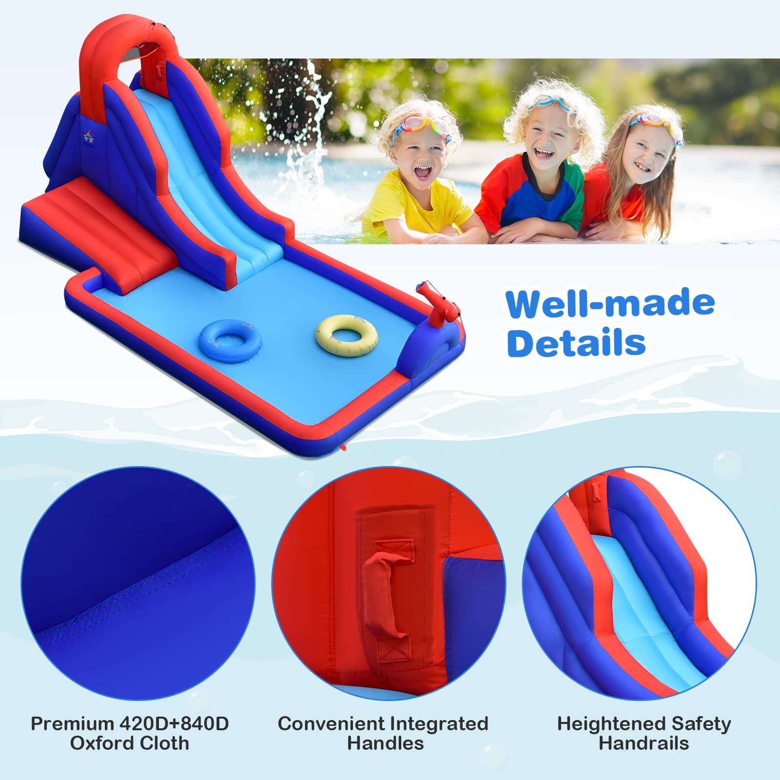 Costzon Inflatable Water Slide, 5-in-1 Kids Giant Water Slide Bouncer Park