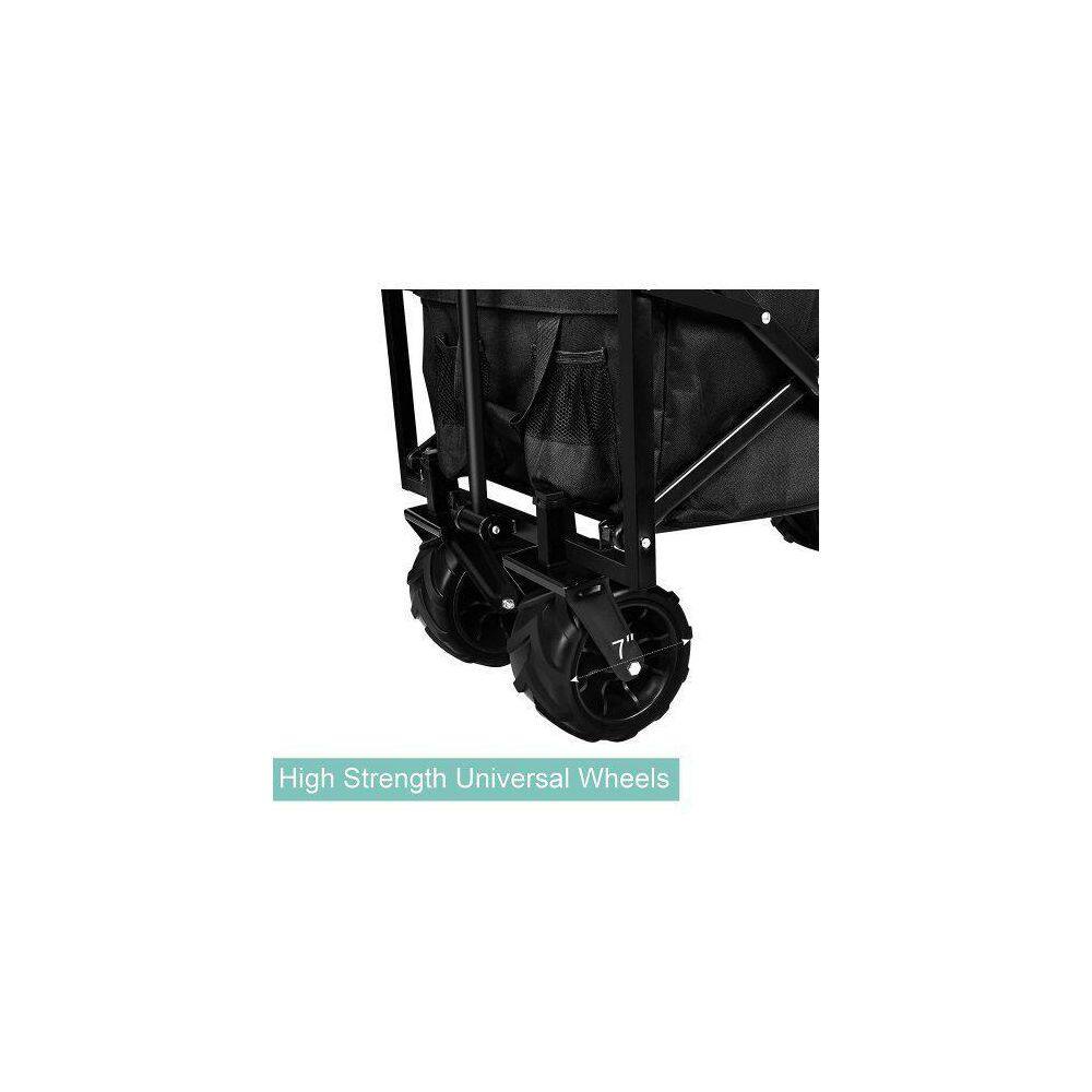 Kahomvis Heavy Duty Folding Portable Steel Cart Wagon in Black with 7 in. Widened All-Terrain Wheels Mile-LKD0-TPJY