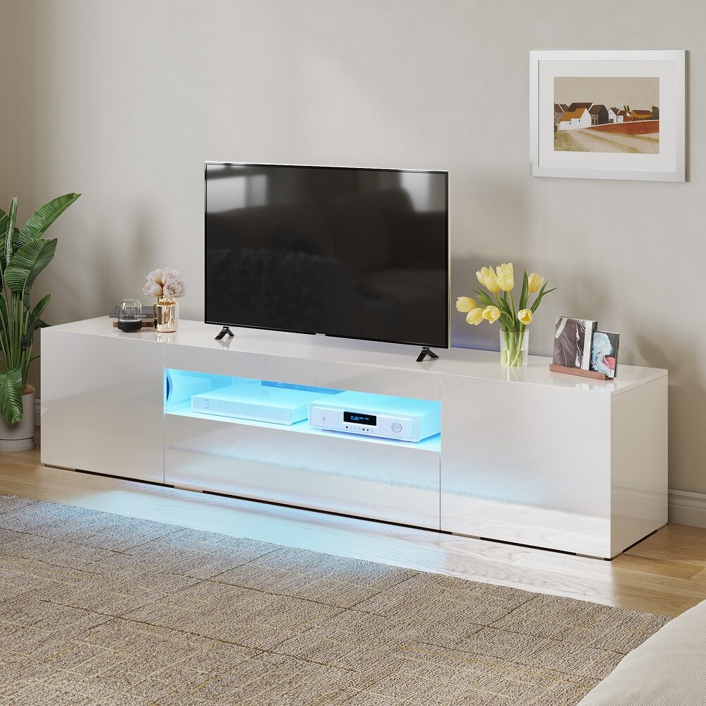 Moasis 70 inch High Glossy Wood TV Stand LED Entertainment Center Media Console