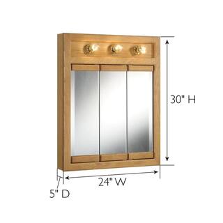 Design House Richland 24 in. x 30 in. x 5 in. Surface-Mount 3-Light Tri-View Bathroom Medicine Cabinet in Nutmeg Oak 530592-NOK