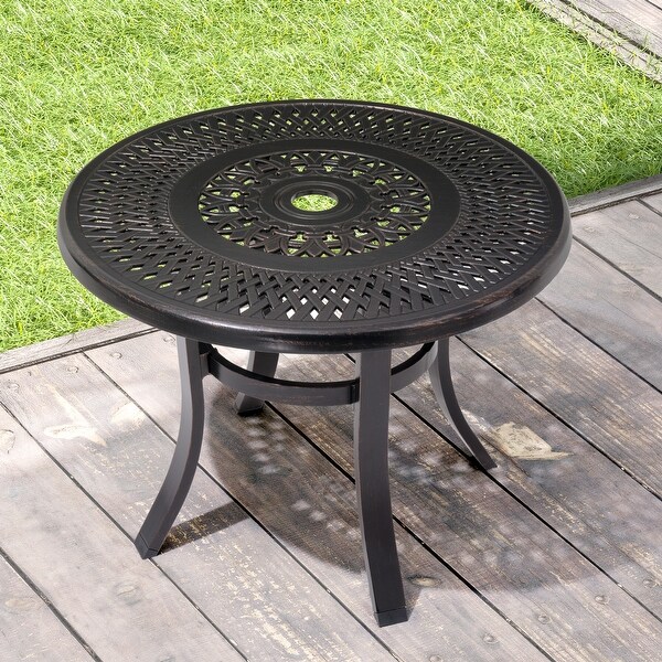 Cast Aluminum Patio Side Table Outdoor Round Table with Umbrella Hole