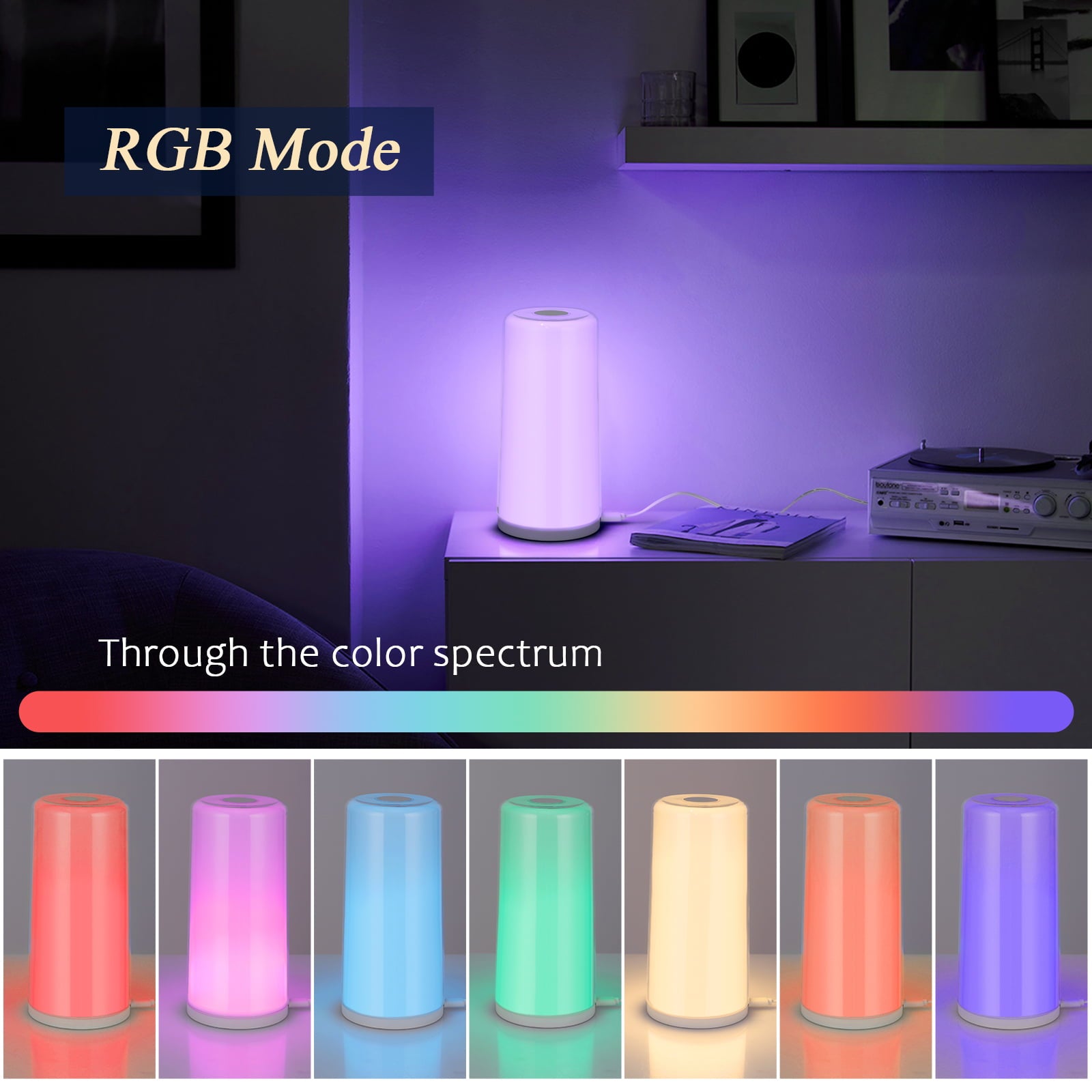 Albrillo Touch Sensor Bedside Lamp with Dimmable Warm White and RGB Color