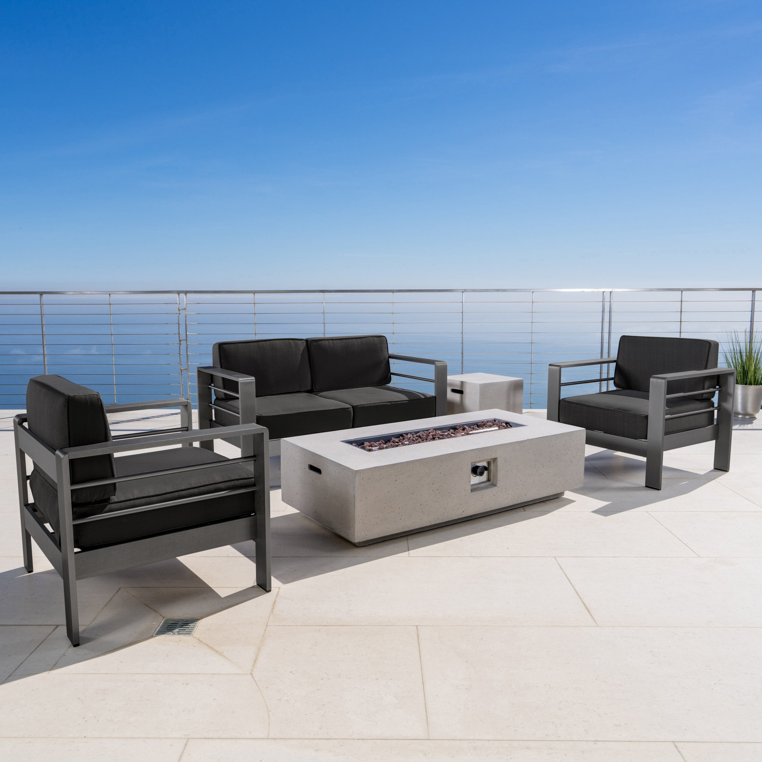 Coral Bay Outdoor Grey Aluminum 5 Piece Loveseat Chat Set with Fire Table