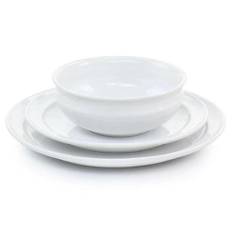 Martha Stewart 12 Piece Fine Ceramic Rimmed Dinnerware Set in White