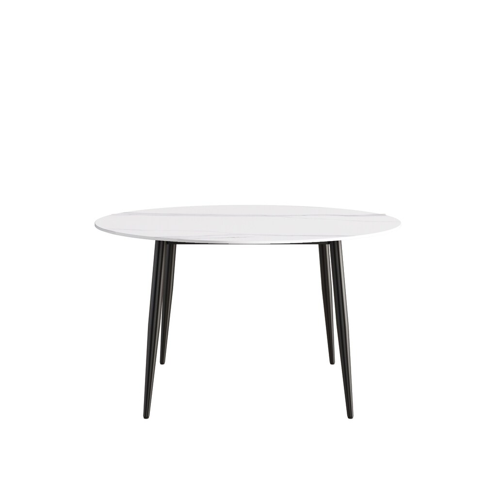 Round Marble Dining Table  Sintered Stone Table Top with Metal Legs