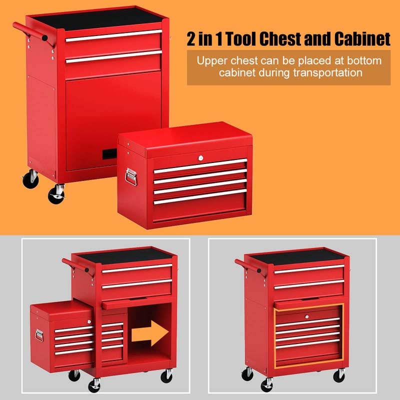 6-Drawer Rolling Tool Chest Removable Tool Storage Cabinet Toolbox Organizer with Sliding Drawers & Lock