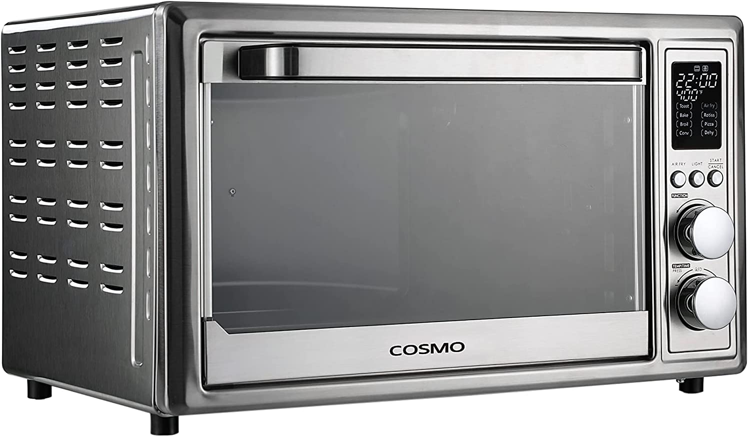 Cosmo Air Fryer Toaster Oven COS-317AFOSS 32 Quart Compact Electric with LED Display, Air Fry Basket, Rotisserie Fork, 1800W in Stainless Steel