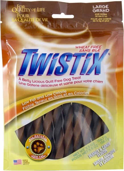 N-Bone Twistix Peanut and Carob Flavored Peanut Butter Flavored Large Dental Dog Treats， 5.5-oz bag， Count Varies