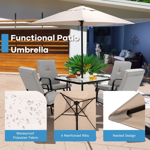 Tangkula 5ft Patio Square Market Table Umbrella Shelter 4 Sturdy Ribs