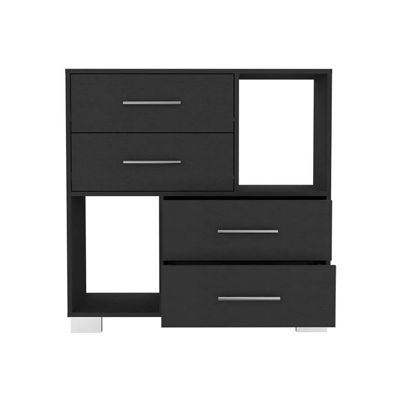 DEPOT E-SHOP Fountain Dresser， Two Open Shelves， Four Drawers， Black