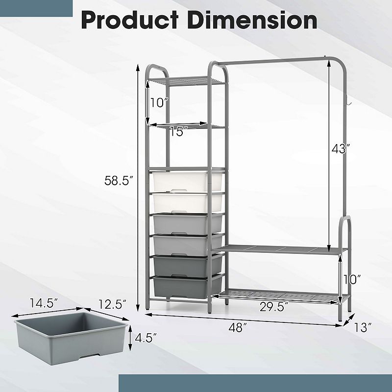 Free Standing Closet Organizer with Removable Drawers and Shelves-Grey