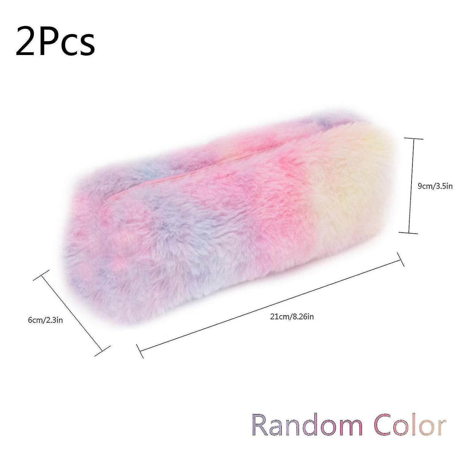 2pcs Plush Rainbow Pencil Case For Girls Fluffy Pencil Case Cute Rainbow Pencil Holder Soft Pencil C