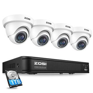 ZOSI 8 Channel 5MP-Lite 1TB Hard Drive DVR Security Camera System with 4-Wired 1080p Outdoor Dome Cameras Remote Access 8VM-418W4S-10