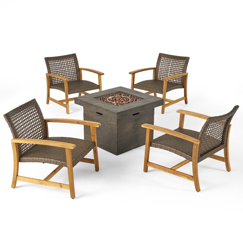 Breakwater Outdoor 5 piece Club Chairs and Fire Pit Set by Christopher Knight Home