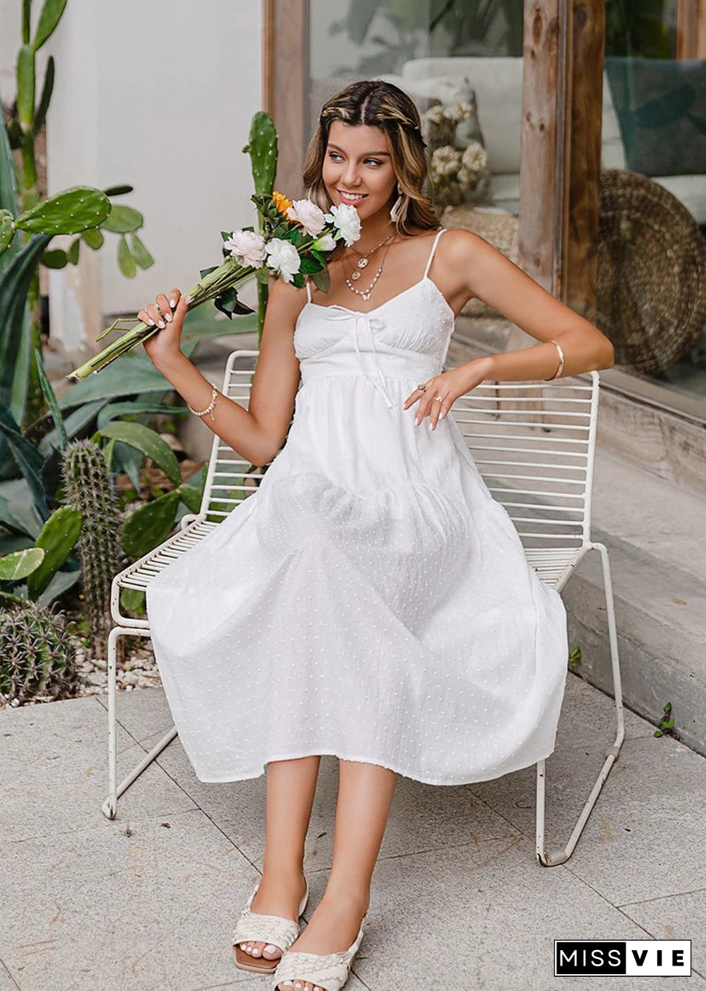 White Boho Summer Midi Dress Cailin