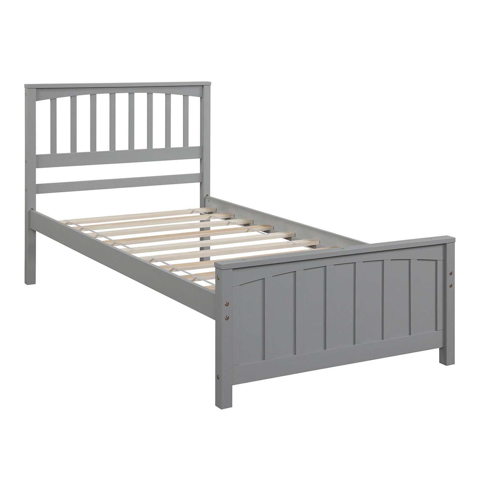 KALEFU Modern Twin Size Bed Wood Platform Bed Frame with Headboard for Teens Kids Gray