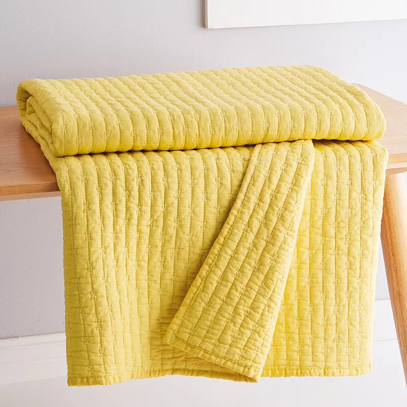 Levtex Home Cross Stitch Yellow Quilted Throw