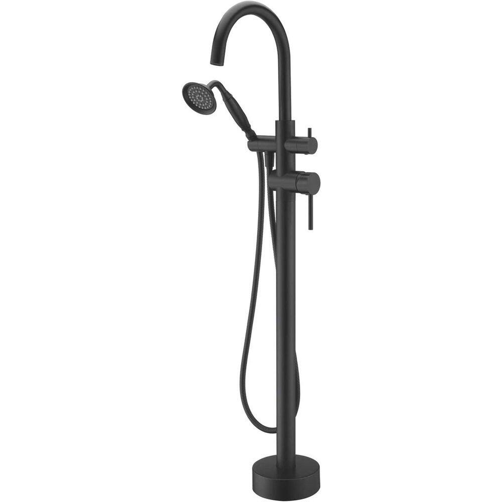 Nestfair 2-Handle Floor Mount Roman Tub Faucet with Hand Shower in Matte Black SX-MS515B