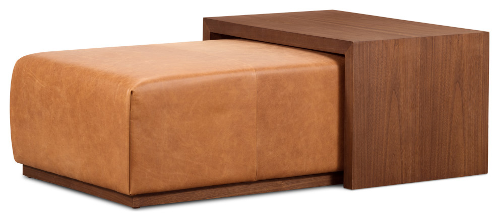 Poly and Bark Jarmo Leather Ottoman with Walnut Table   Contemporary   Footstools And Ottomans   by Edgemod Furniture  Houzz