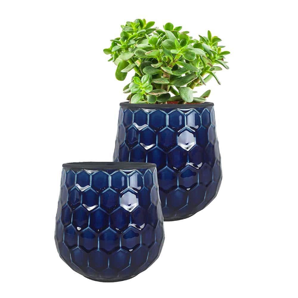 Southern Patio Honeycomb Medium 8 in. Dia 5 qt. Cobalt Blue Ceramic Indoor Pot (2-Pack) CRM-047087P2