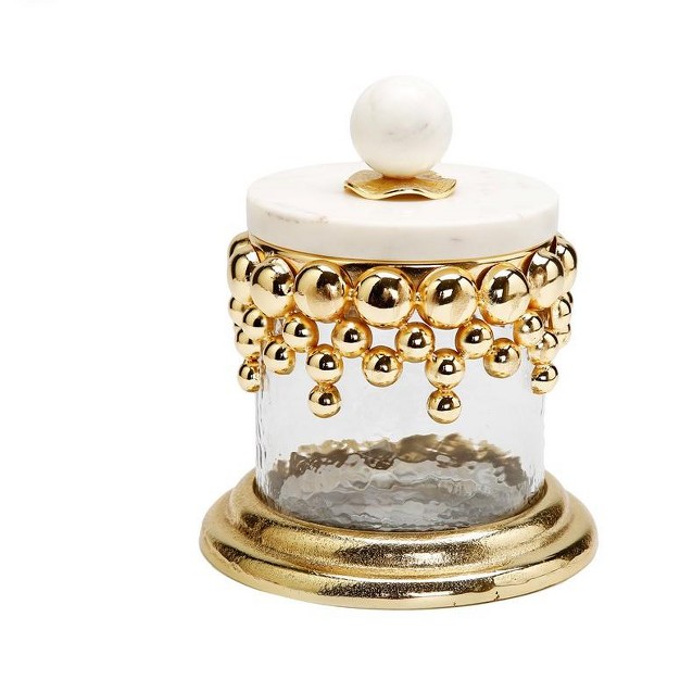 Classic Touch Hammered Glass Canisters With Gold Design And Marble Lid