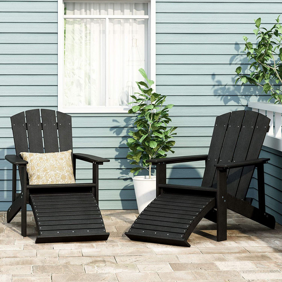 2 Pack Outdoor Adirondack Chair  Slatted Design With Retractable Ottoman   Transitional   Adirondack Chairs   by Decor Love  Houzz