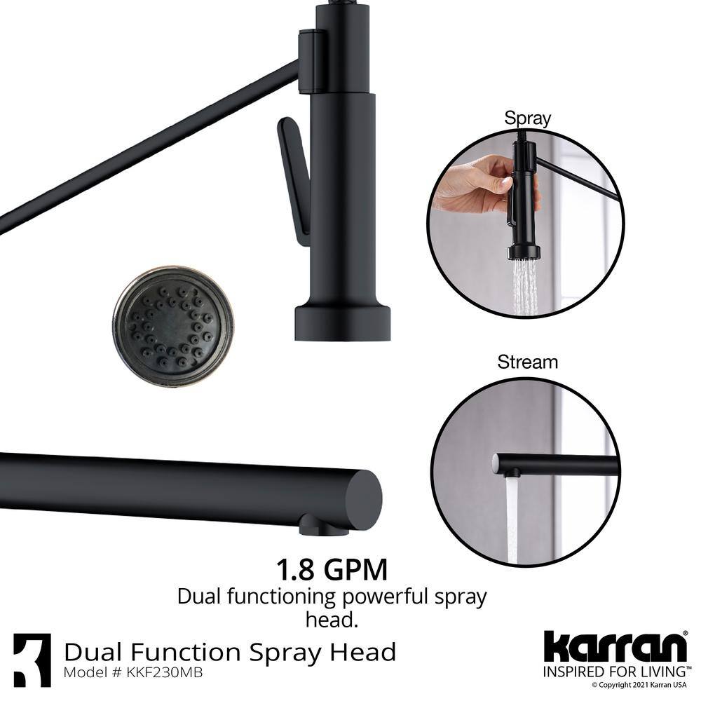 Karran Tumba Single Handle Pull Down Sprayer Kitchen Faucet in Matte Black KKF230MB