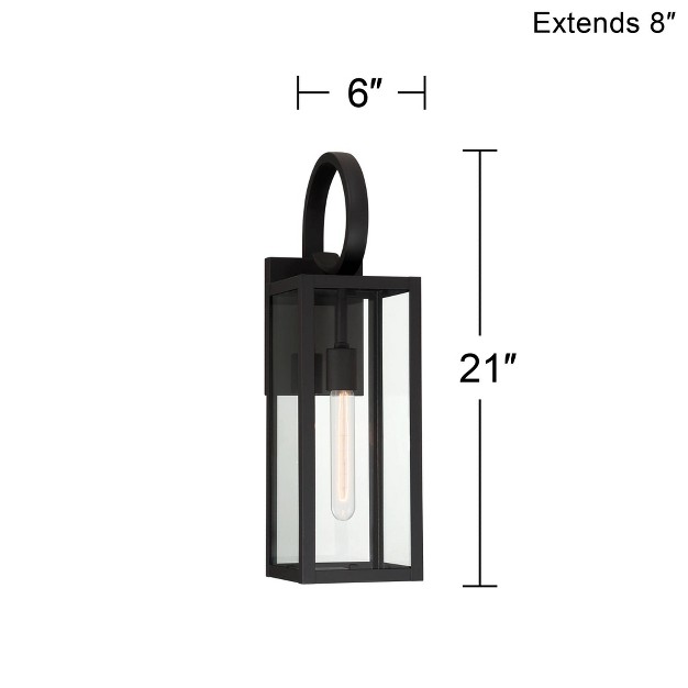 High Farmhouse Rustic Lantern Outdoor Wall Light Fixture Mount Porch House Edison Bulb Black Finish Metal Clear Glass Shade