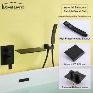 Boyel Living Single-Handle Wall Mount Roman Tub Faucet with Hand Shower in Matte Black SMD-88022B