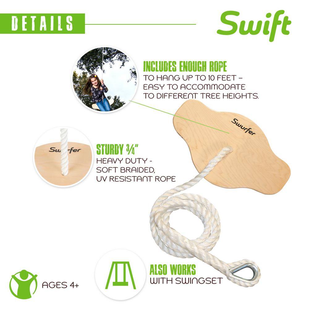 Swurfer Swift Wood Tree Swing with Rope SW-SMS