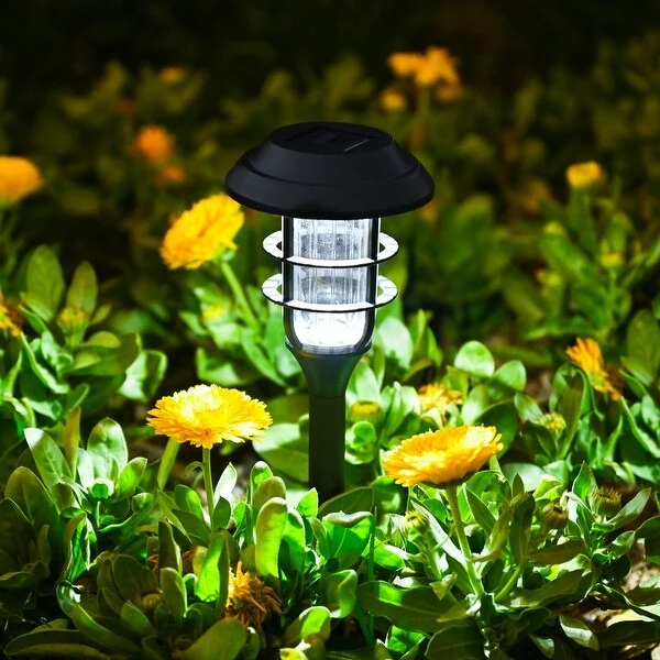 Black Solar Powered Decortice Lantern Outdoor 8-Pack Pathway LED Light - 8 Pack