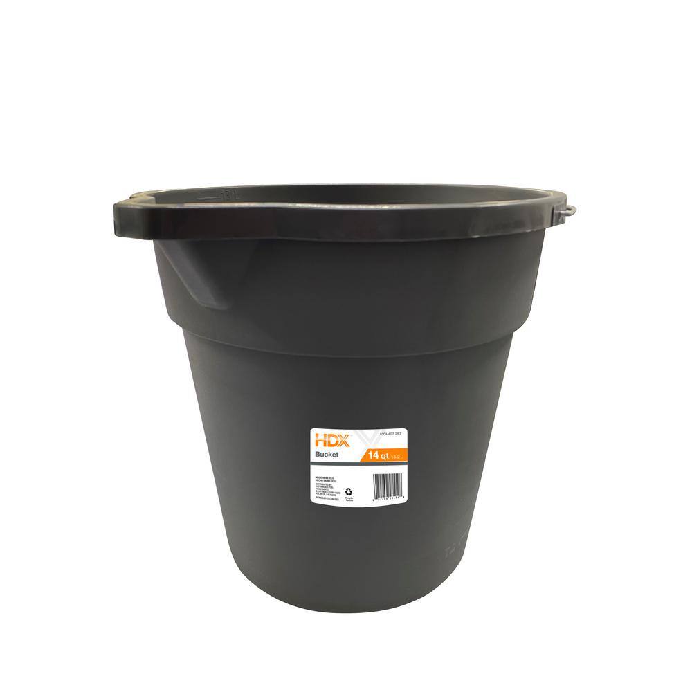 HDX 14 qt. Gray Round Plastic Cleaning Bucket with Steel Handle 8014G