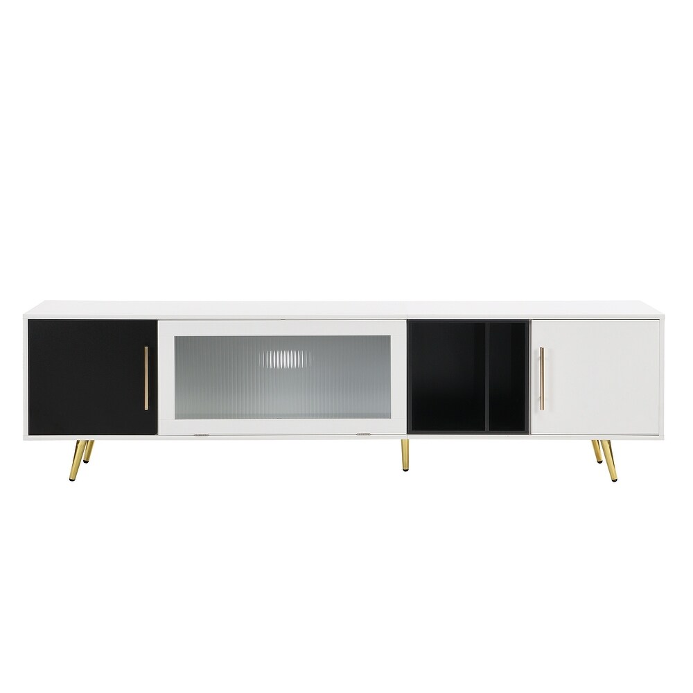 Sleek TV Stand w/ Fluted Glass Doors Entertainment Center for TVs Up to 80\