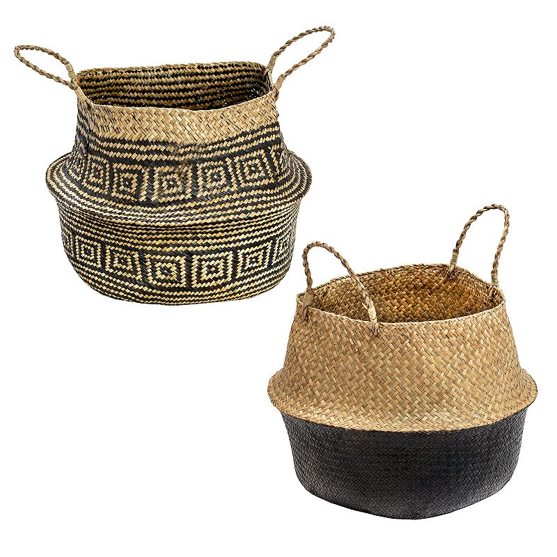 Honey-Can-Do Set of 2 Folding Seagrass Storage Belly Baskets