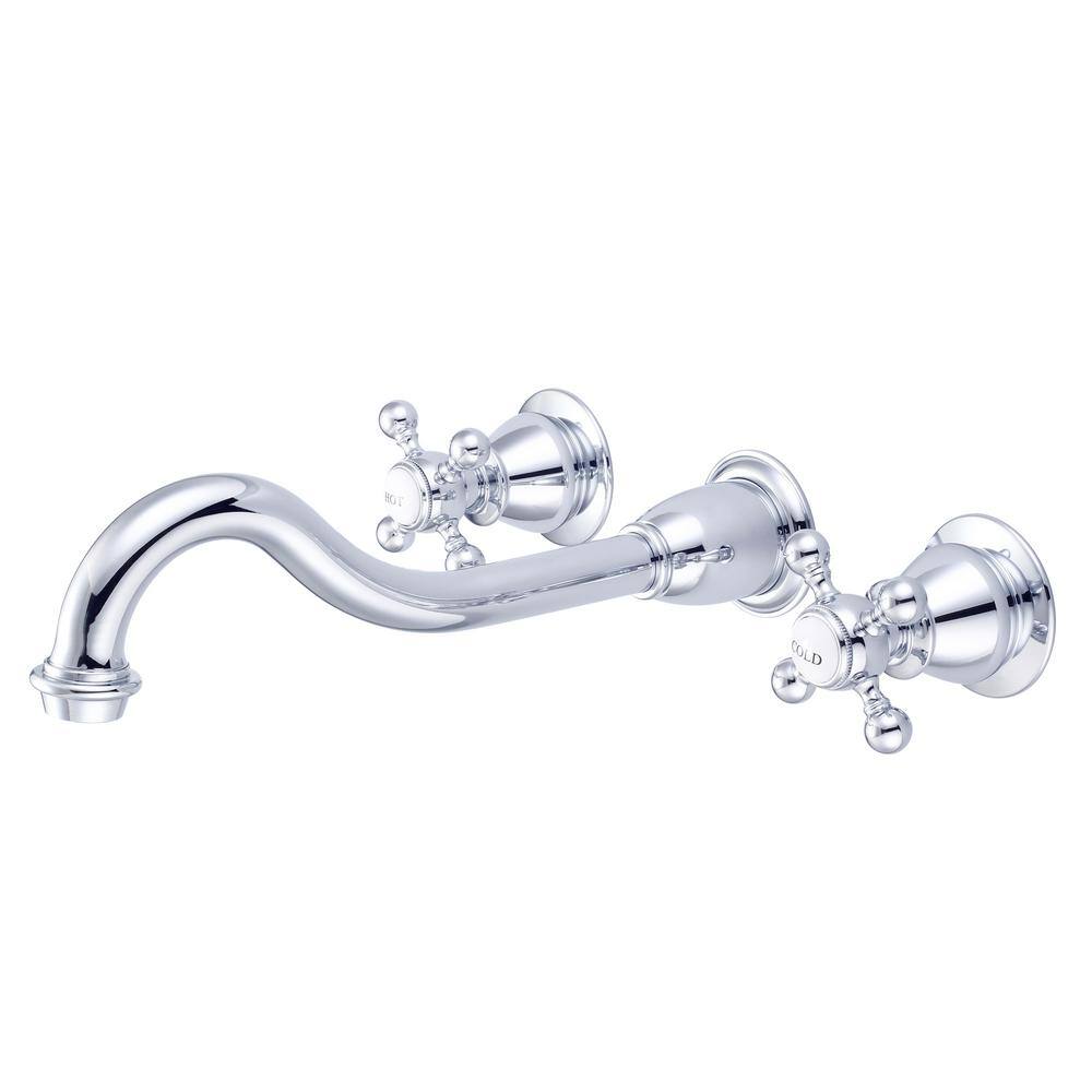 Water Creation Wall Mount 2-Handle Elegant Spout Bathroom Faucet in Triple Plated Chrome F4-0001-01-BX