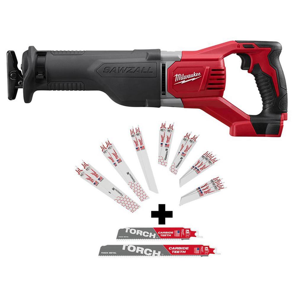 MW M18 18V Lithium-Ion Cordless SAWZALL Reciprocating Saw with SAWZALL Blade Set (18-Piece) 2621-20-49-22-1216Y