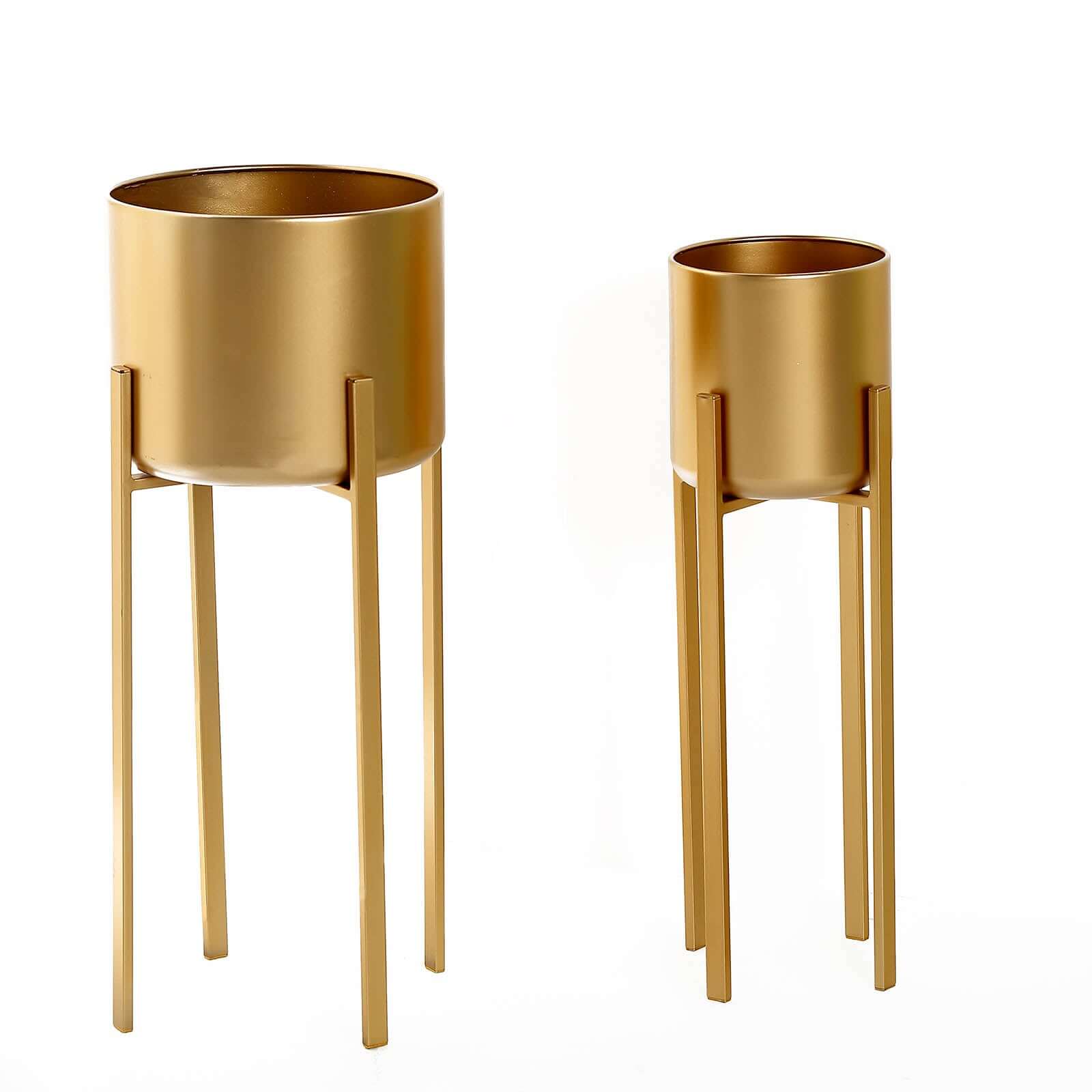 Set of 2 Modern Gold Metal Planter Stands, Decorative Indoor Plant Pots 25