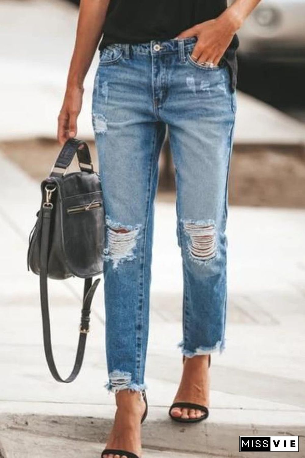 Ripped Slim Fit Washed Jeans