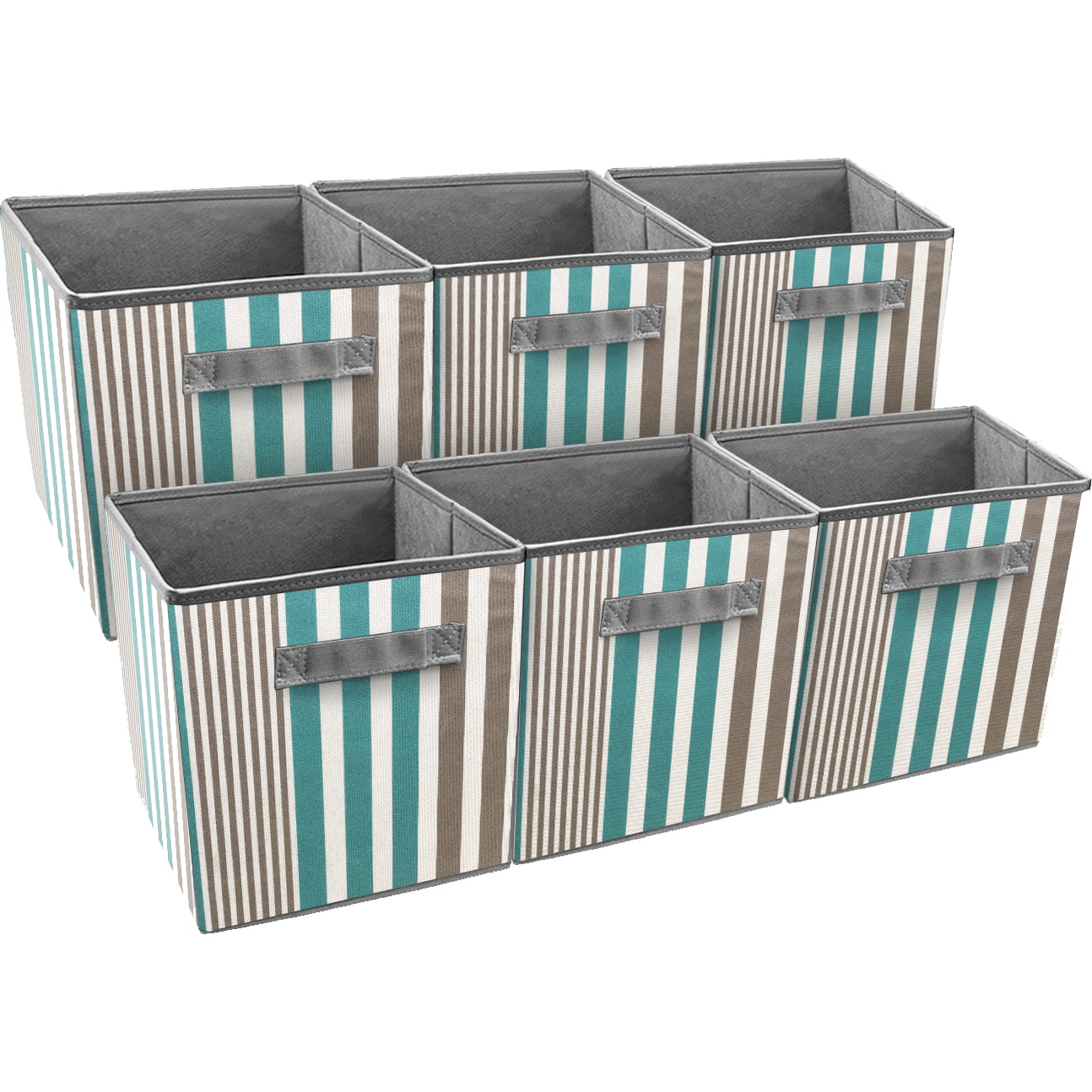 Sorbus Foldable Storage Cube Basket Bin, 6 Pack, Vertical Stripe Line Pattern