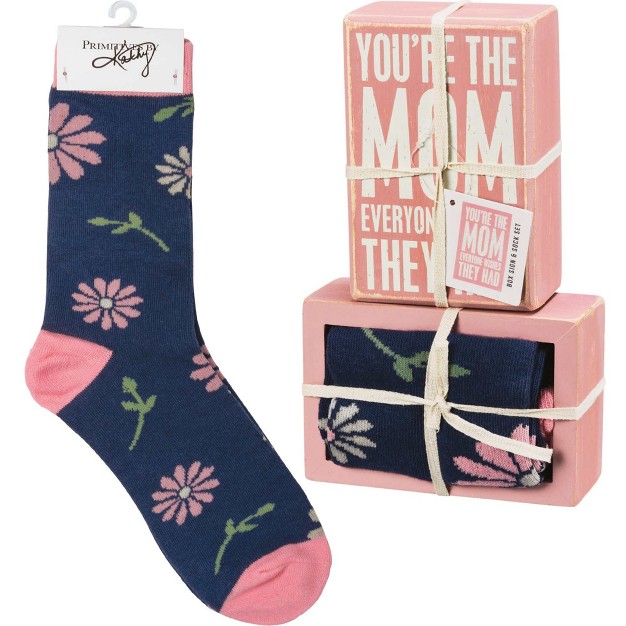 Home Decor Box Sign And Sock Set One Box Sign One Pair Of Socks 4 5 Inches Mother x27 s Day Socks 108486 Wood Pink