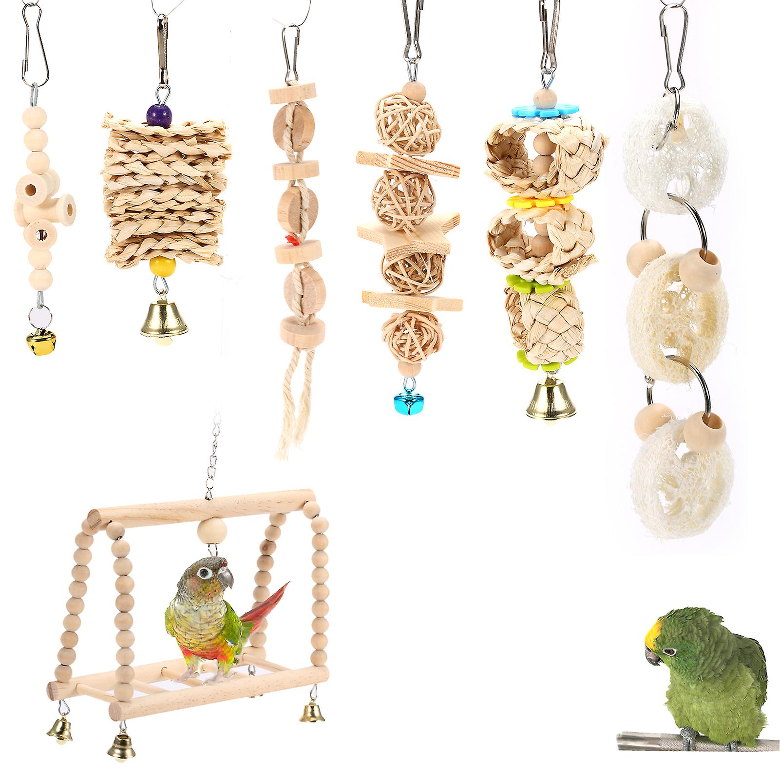 Bird Toys 7pcs Bird Swing Toys Swing Chewing Hanging Toys For Parrots Birds No.236848