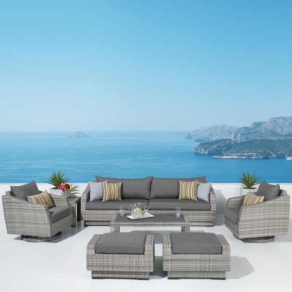 Cannes Deluxe 8 Piece Sunbrella Outdoor Patio Sofa and Club Chair Set