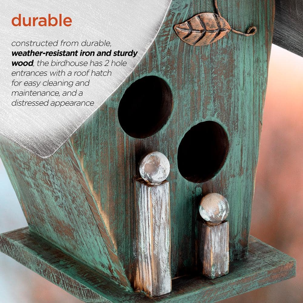 Alpine Corporation 12 in. Tall Outdoor Hanging Wooden Birdhouse, Turquoise YEN134HH-TUR