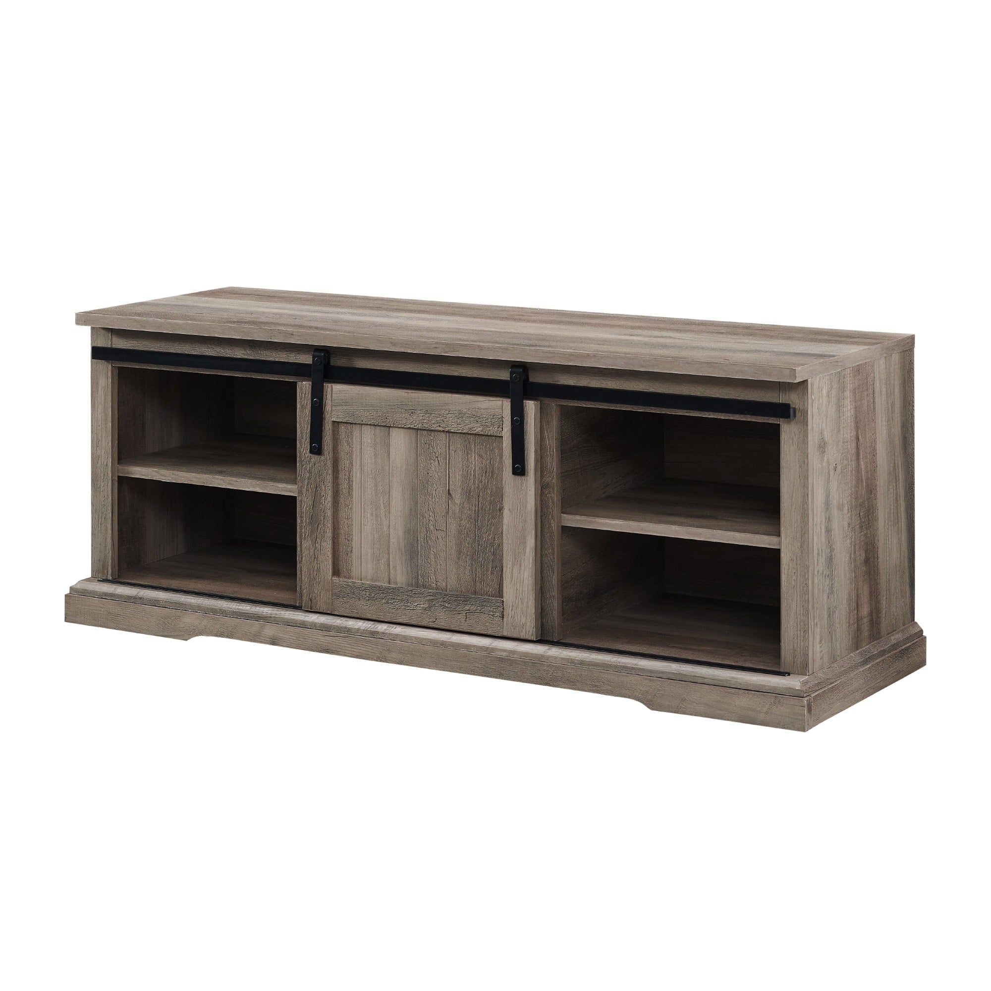 Woven Paths Dorset Grooved Sliding Barn Door Storage Bench, Gray Wash