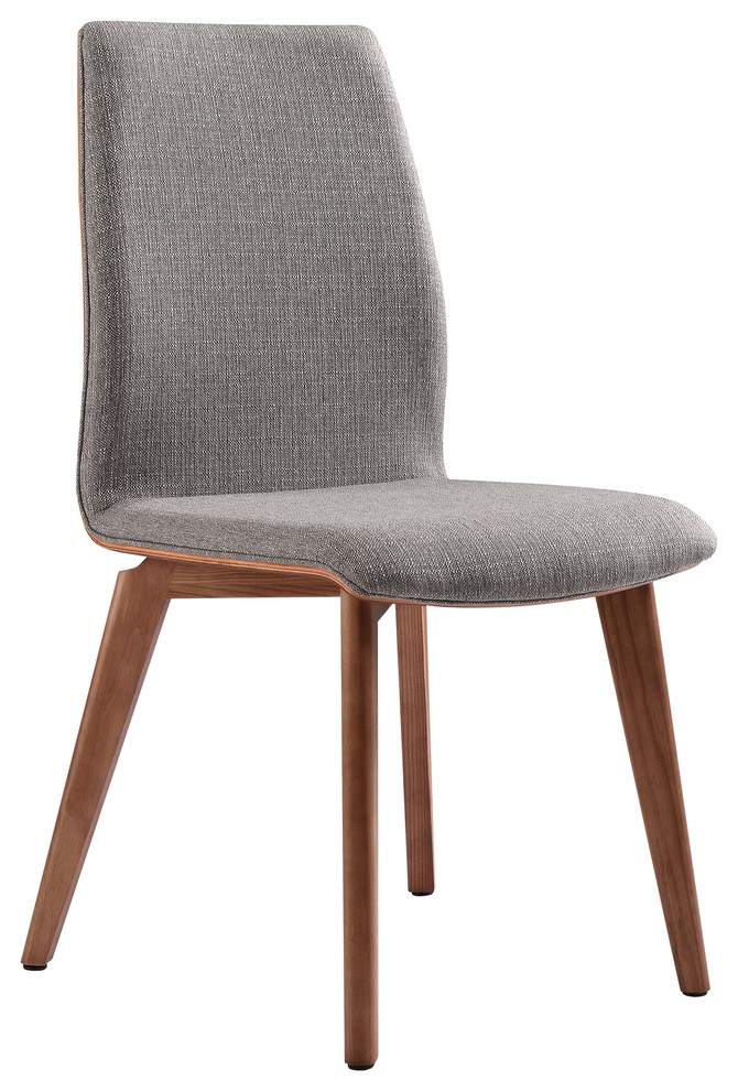 Lyon Mid Century Dining Chair  Walnut Finish and Gray Fabric  Set of 2   Midcentury   Dining Chairs   by Armen Living  Houzz