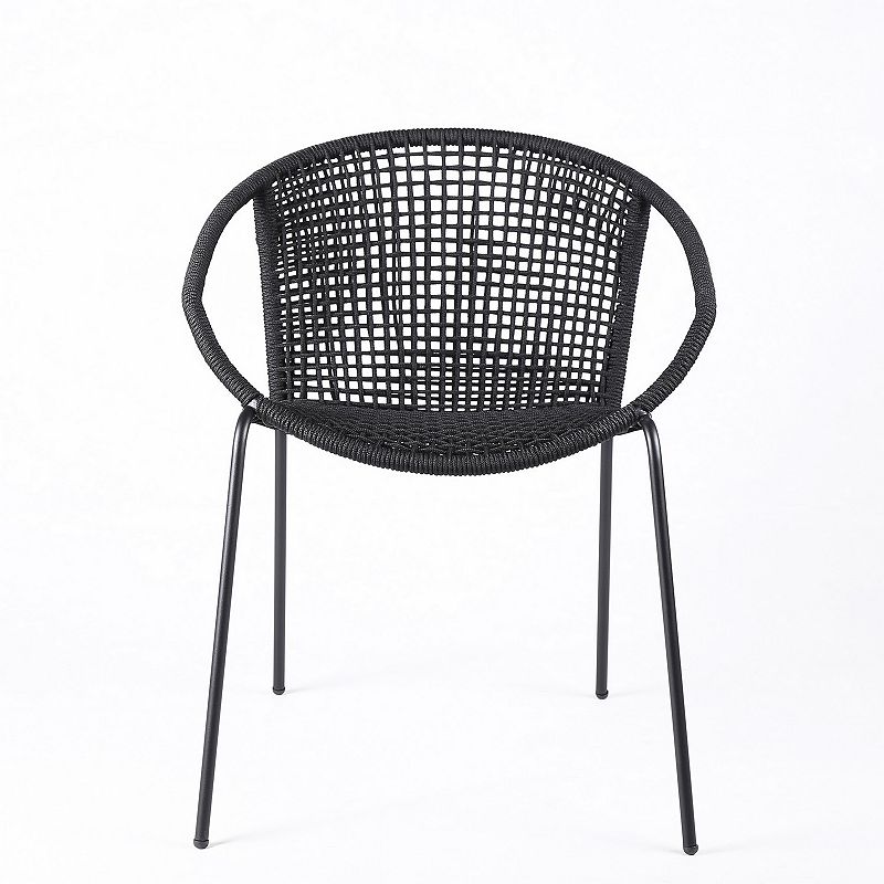 Dining Chair with Interwoven Geometric Seat and Back， Set of 2， Black