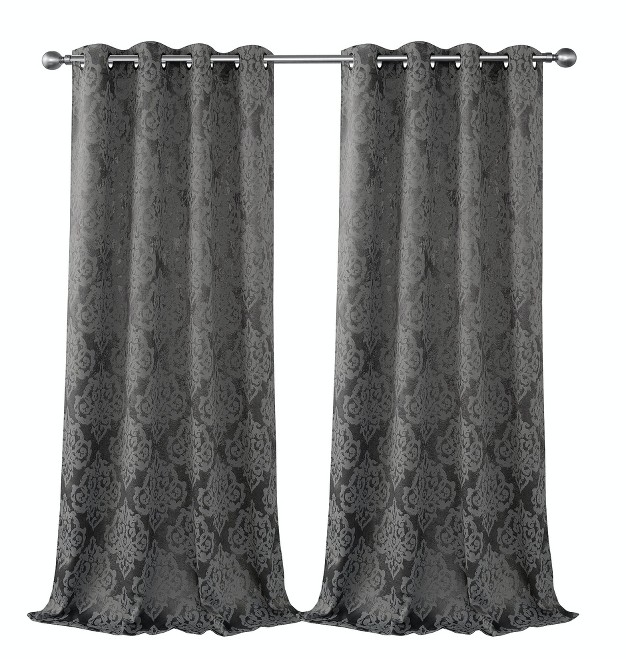 Kate Aurora 2 Pack Delaney Room Darkening Damask Print Grommet Curtain