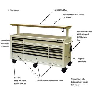 Husky 72 in. W x 24 in D Heavy Duty 18-Drawer Mobile Workbench with Mechanics Tool Set (1025-Piece) in Matte White H1025TB72WHTCB