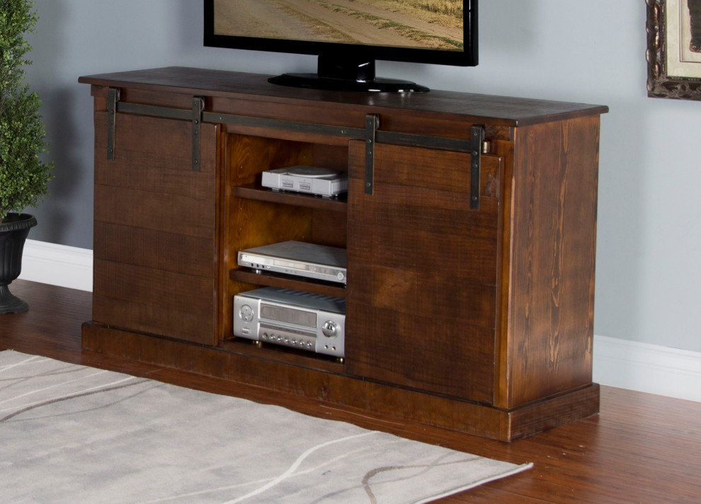 65 quotTV Stand Media Console Sliding Barn Doors Distressed Black Modern   Transitional   Entertainment Centers And Tv Stands   by Sideboards and Things  Houzz